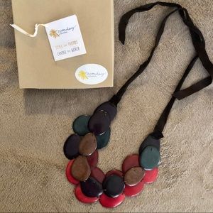 Noonday Ecuador Seed Bib Necklace Jewel Tones